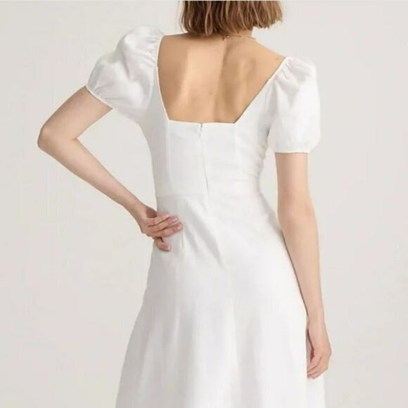 NWT - J. Crew Puff-sleeve V-neck midi dress in stretch linen blend - Picture 3 of 5